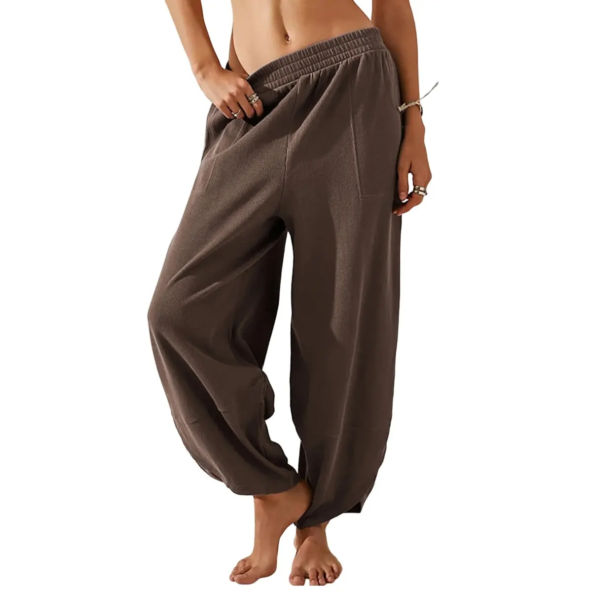 ⏳Time-Limited Special Price: £13.99!!⏰Womens Baggy Wide Leg Pants Casual Elastic Waisted Palazzo Harem Pants with Pockets