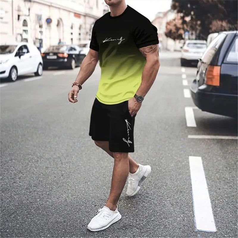 🏖️Summer Cool Deal: ONLY £15.99!!😎Men's Gradient Color T-Shirt & Shorts Set