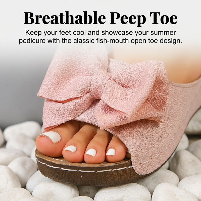 👡 50% OFF NOW! 🎀 Women's Bowknot Peep-Toe Wedge Sandals – Chic Design, Comfortable Wedge & Easy to Slip On 🌸