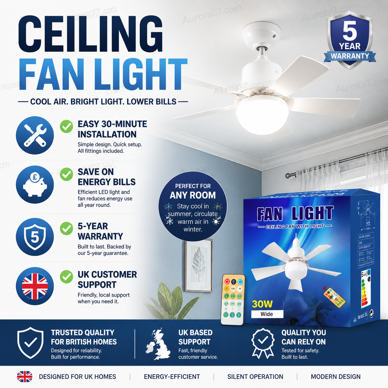 🏆LAST DAY SALE 49% OFF🔥SmartBreez™ 40W LED Ceiling Fan Light – 20.5" Ultra-Quiet with Remote 🎯 | E27 + FREE B22 Adapter 🔌 | For Bedroom 😴, Kitchen 👩‍🍳 & Garage 🛠️ – UK Ready! 🇬🇧