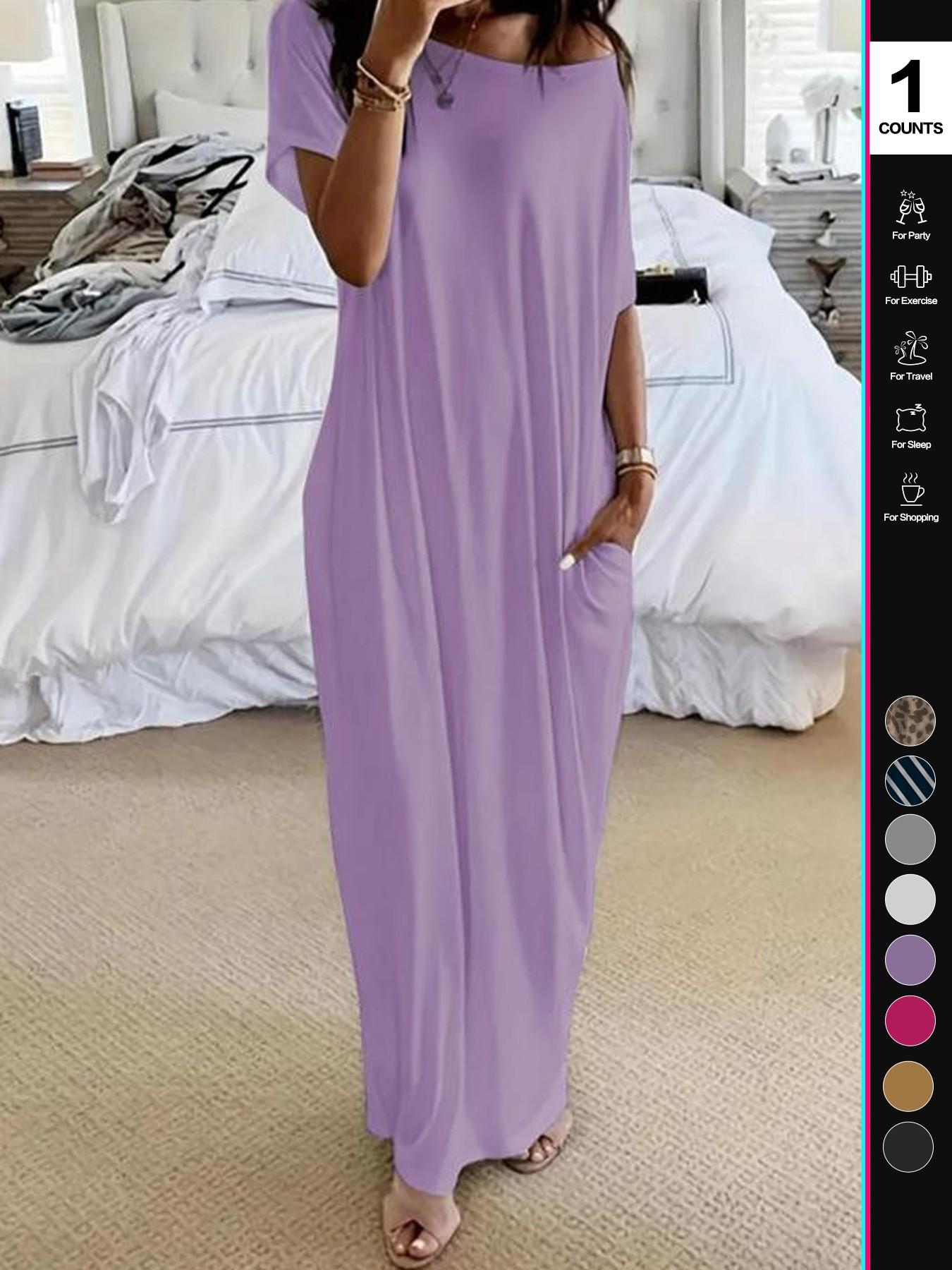🎁Last Day Sale 49% OFF💡2026 Women's Solid Color Casual Batwing Sleeve Loungewear Dress