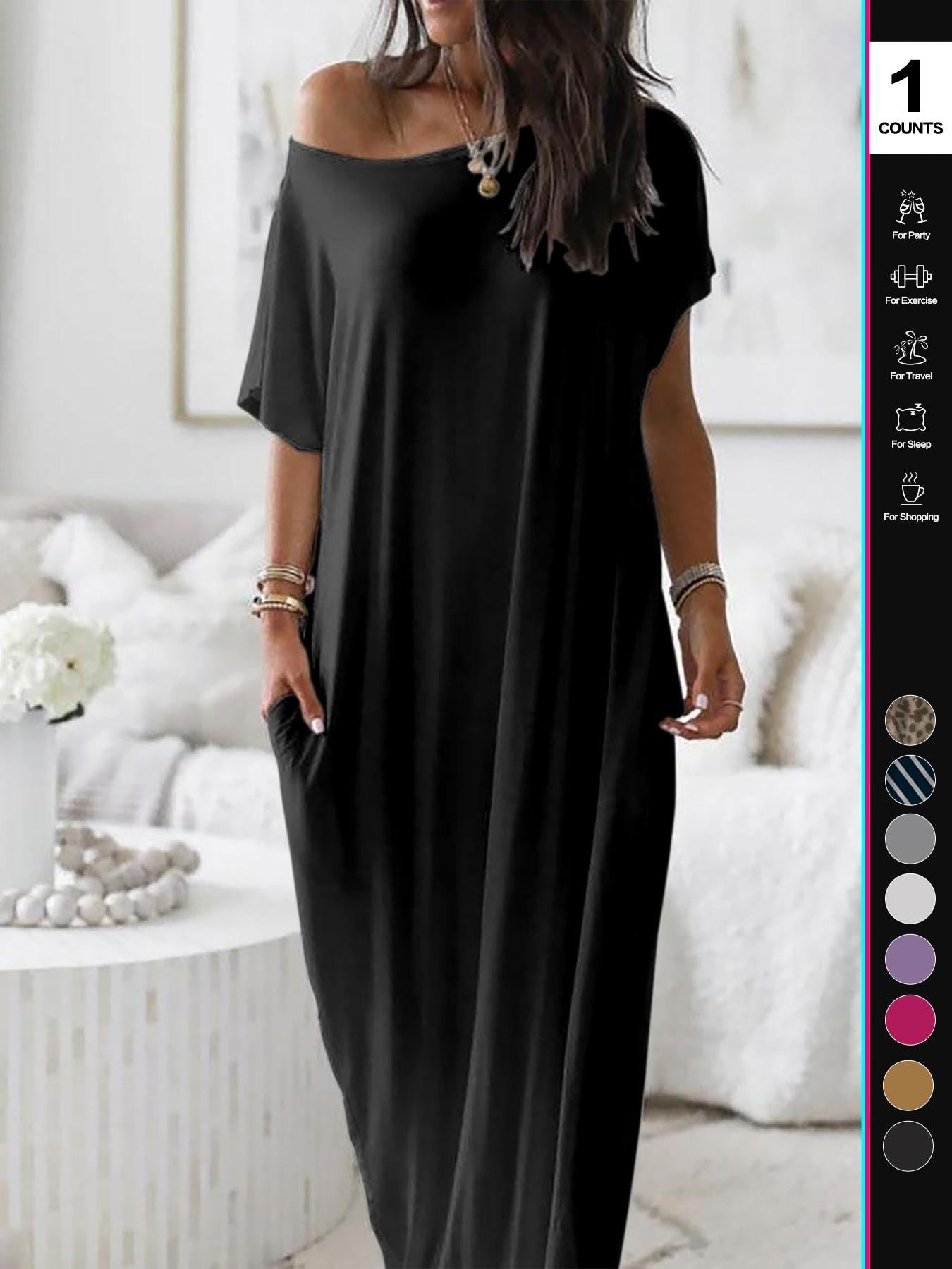 🎁Last Day Sale 49% OFF💡2026 Women's Solid Color Casual Batwing Sleeve Loungewear Dress
