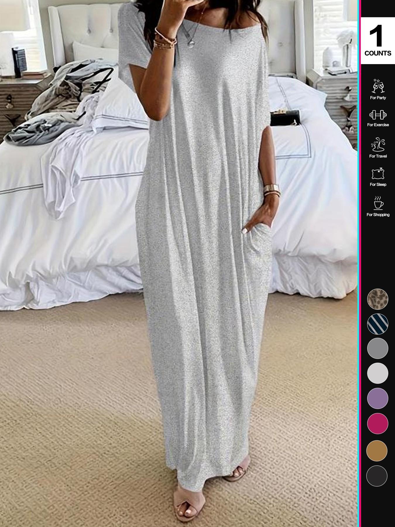 🎁Last Day Sale 49% OFF💡2026 Women's Solid Color Casual Batwing Sleeve Loungewear Dress