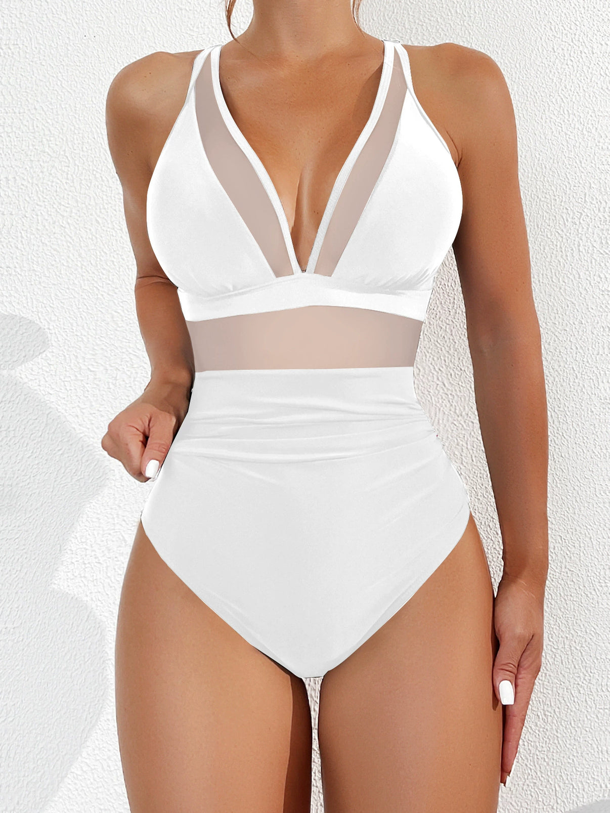 💥Last Day Special Sale 49% OFF💃 Women's Contrast Mesh Ruched One-piece Swimsuit