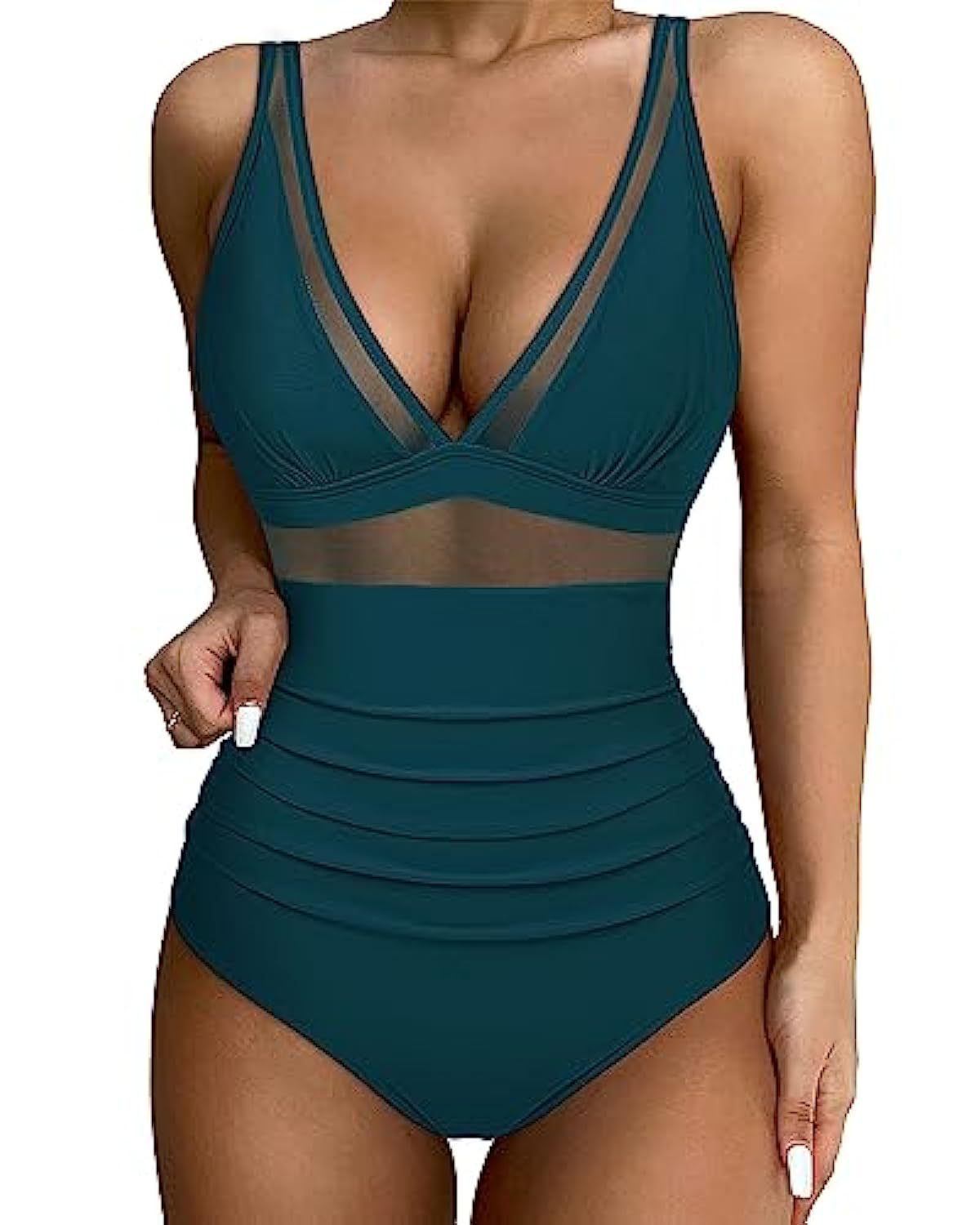 💥Last Day Special Sale 49% OFF💃 Women's Contrast Mesh Ruched One-piece Swimsuit