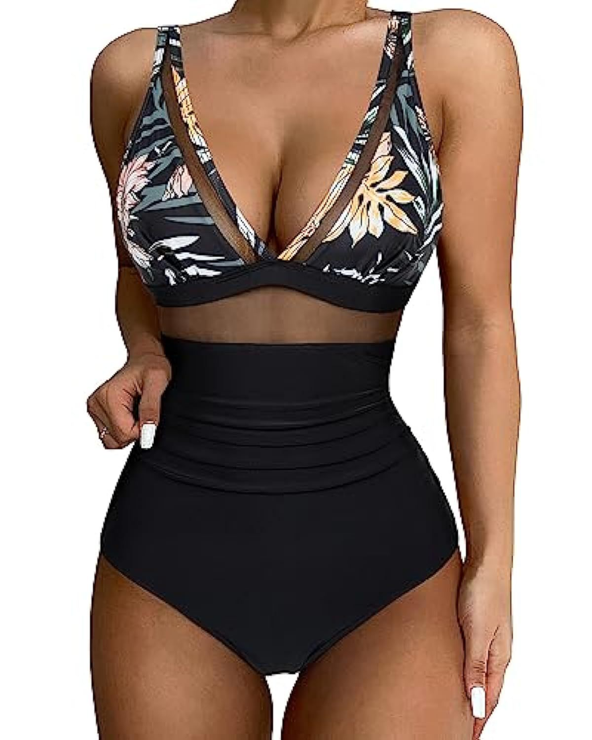 💥Last Day Special Sale 49% OFF💃 Women's Contrast Mesh Ruched One-piece Swimsuit