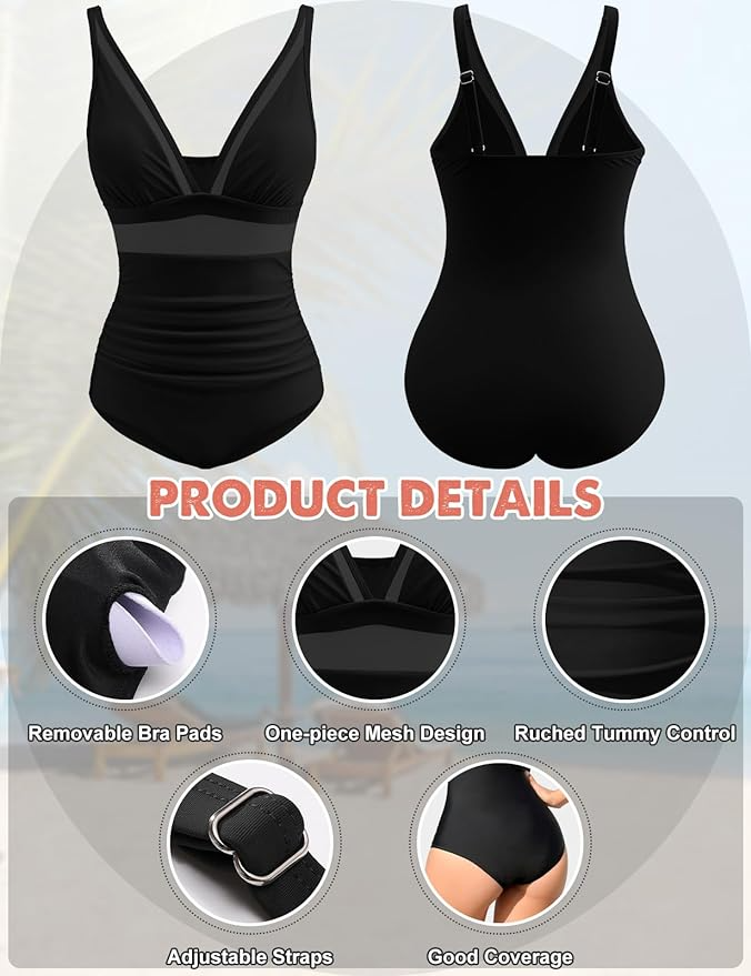 💥Last Day Special Sale 49% OFF💃 Women's Contrast Mesh Ruched One-piece Swimsuit