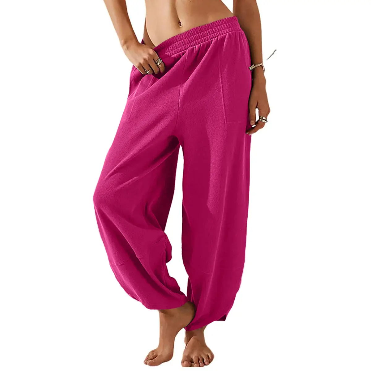 ⏳Time-Limited Special Price: ￡13.99!!⏰Womens Baggy Wide Leg Pants Casual Elastic Waisted Palazzo Harem Pants with Pockets
