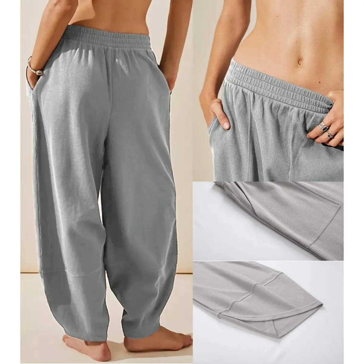 ⏳Time-Limited Special Price: ￡13.99!!⏰Womens Baggy Wide Leg Pants Casual Elastic Waisted Palazzo Harem Pants with Pockets