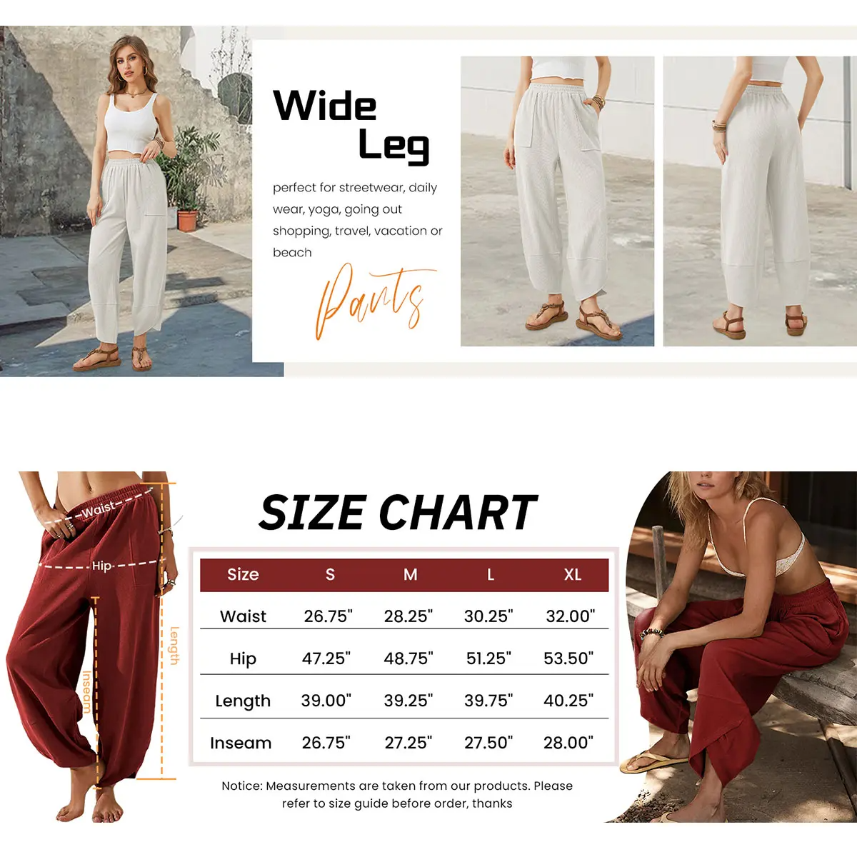 ⏳Time-Limited Special Price: ￡13.99!!⏰Womens Baggy Wide Leg Pants Casual Elastic Waisted Palazzo Harem Pants with Pockets