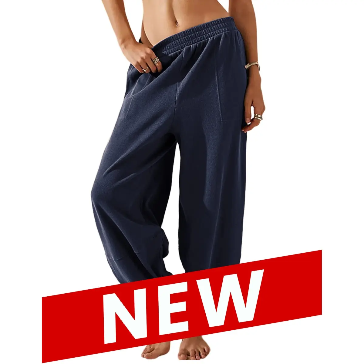 ⏳Time-Limited Special Price: ￡13.99!!⏰Womens Baggy Wide Leg Pants Casual Elastic Waisted Palazzo Harem Pants with Pockets