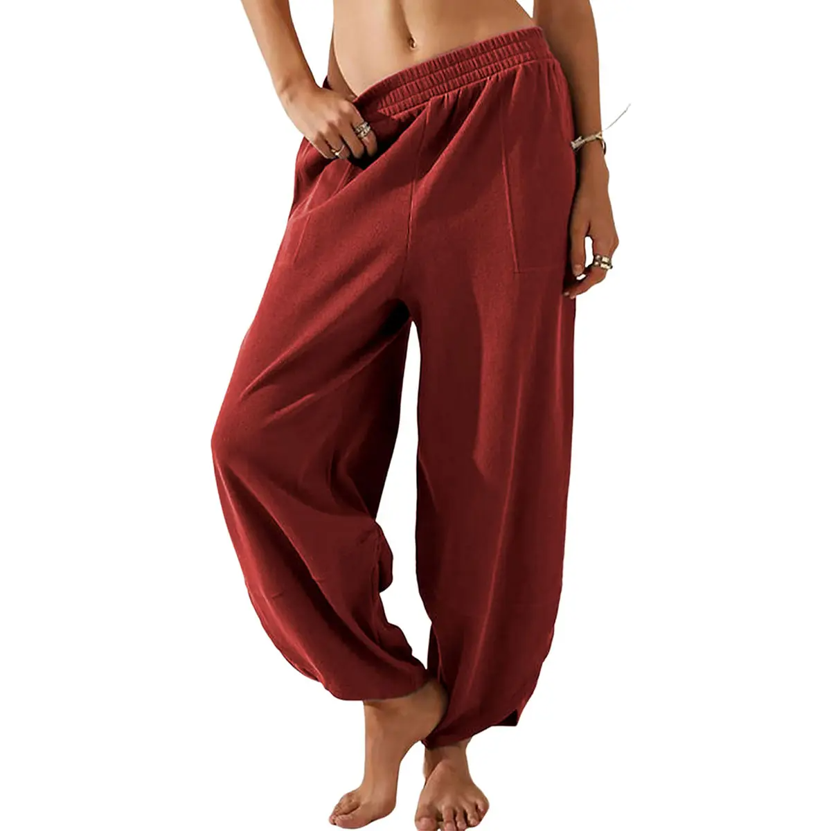 ⏳Time-Limited Special Price: ￡13.99!!⏰Womens Baggy Wide Leg Pants Casual Elastic Waisted Palazzo Harem Pants with Pockets