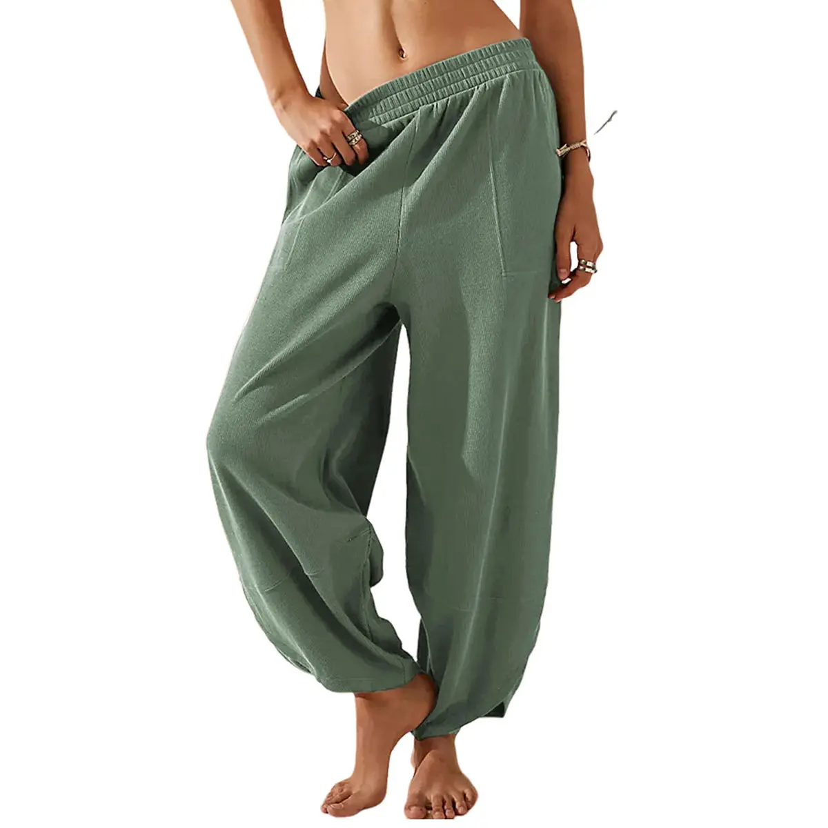 ⏳Time-Limited Special Price: ￡13.99!!⏰Womens Baggy Wide Leg Pants Casual Elastic Waisted Palazzo Harem Pants with Pockets