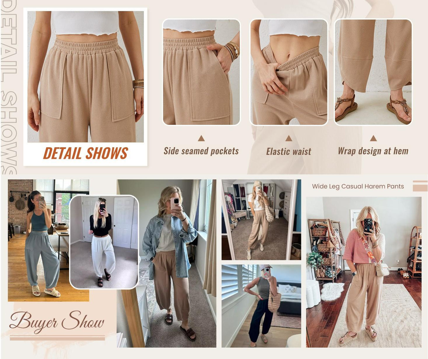⏳Time-Limited Special Price: ￡13.99!!⏰Womens Baggy Wide Leg Pants Casual Elastic Waisted Palazzo Harem Pants with Pockets