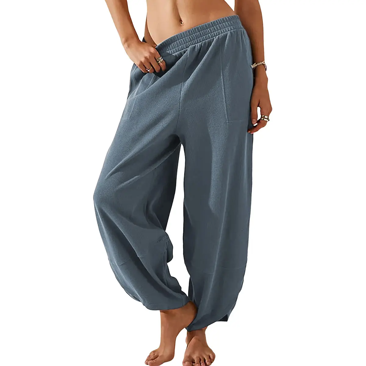 ⏳Time-Limited Special Price: ￡13.99!!⏰Womens Baggy Wide Leg Pants Casual Elastic Waisted Palazzo Harem Pants with Pockets