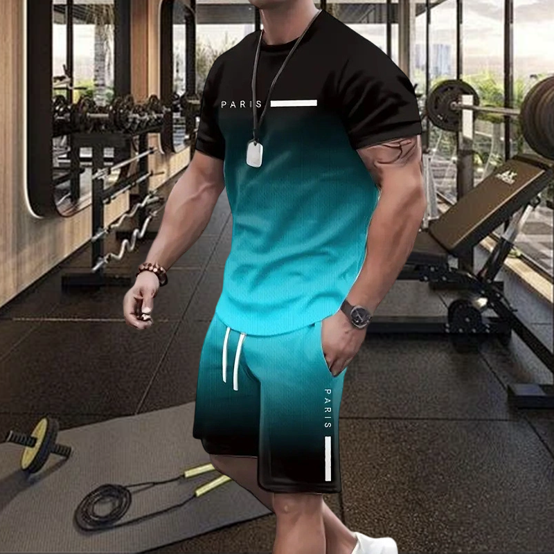 🏖️Summer Cool Deal: ONLY ￡15.99!!😎Men's Gradient Color T-Shirt & Shorts Set