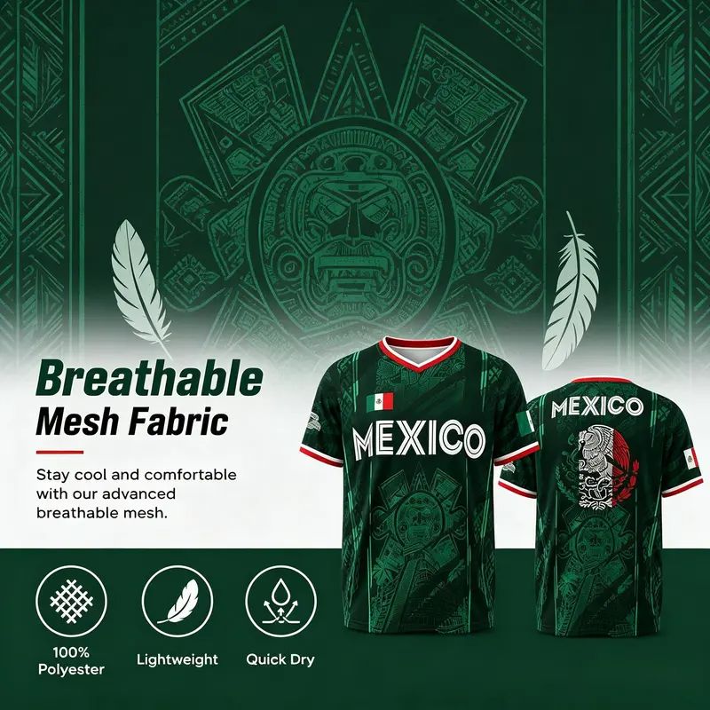 2026 Mexico Soccer Jersey, Chichén Itzá Pyramid Graphic Retro Soccer Jersey, All over Print, Casual Style for All Seasons, Classic Throwback Jersey Sportswear Top