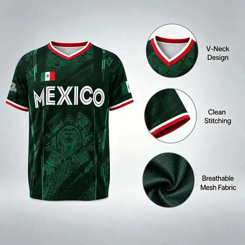 2026 Mexico Soccer Jersey, Chichén Itzá Pyramid Graphic Retro Soccer Jersey, All over Print, Casual Style for All Seasons, Classic Throwback Jersey Sportswear Top