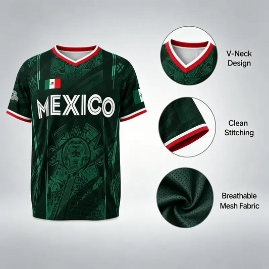 2026 Mexico Soccer Jersey, Chichén Itzá Pyramid Graphic Retro Soccer Jersey, All over Print, Casual Style for All Seasons, Classic Throwback Jersey Sportswear Top