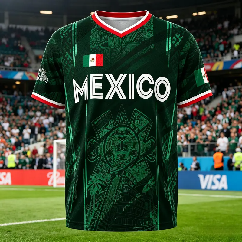 2026 Mexico Soccer Jersey, Chichén Itzá Pyramid Graphic Retro Soccer Jersey, All over Print, Casual Style for All Seasons, Classic Throwback Jersey Sportswear Top