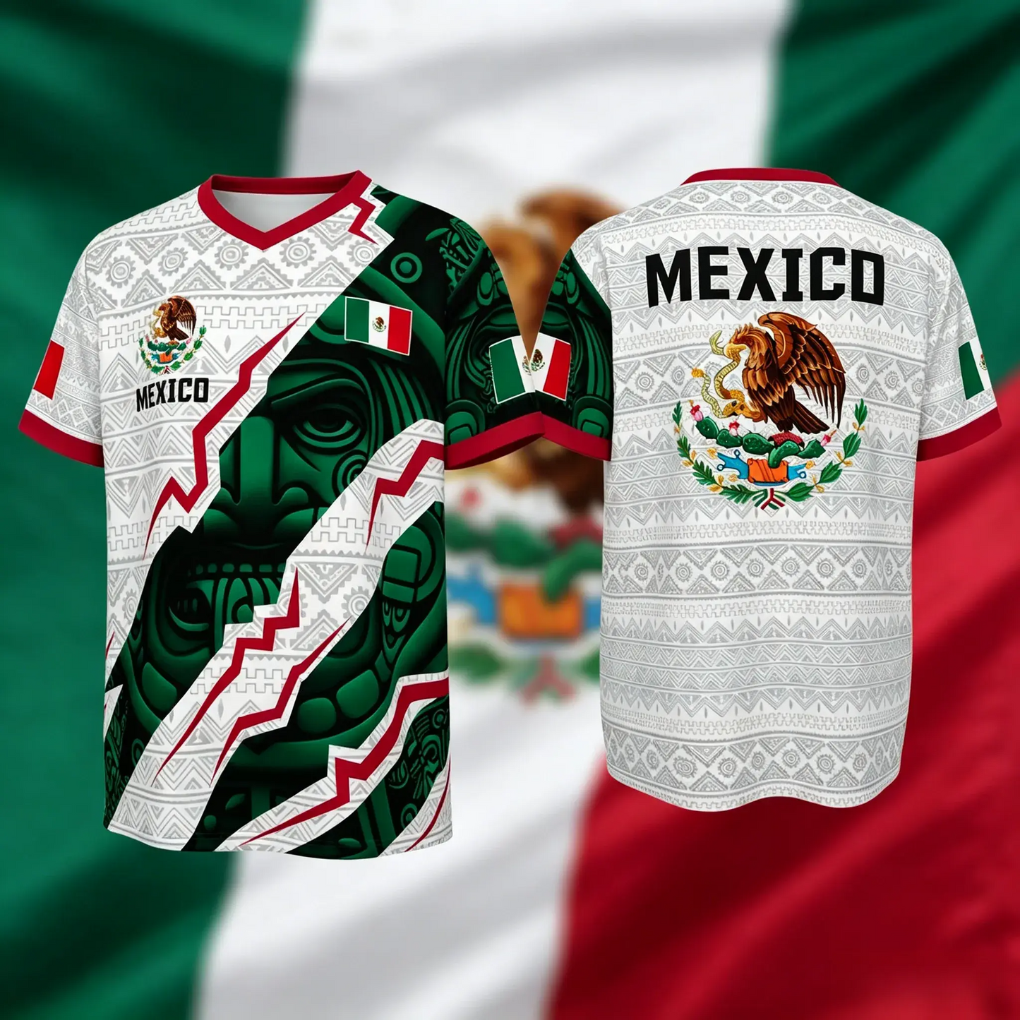 2026 Mexico Soccer Jersey, Chichén Itzá Pyramid Graphic Retro Soccer Jersey, All over Print, Casual Style for All Seasons, Classic Throwback Jersey Sportswear Top