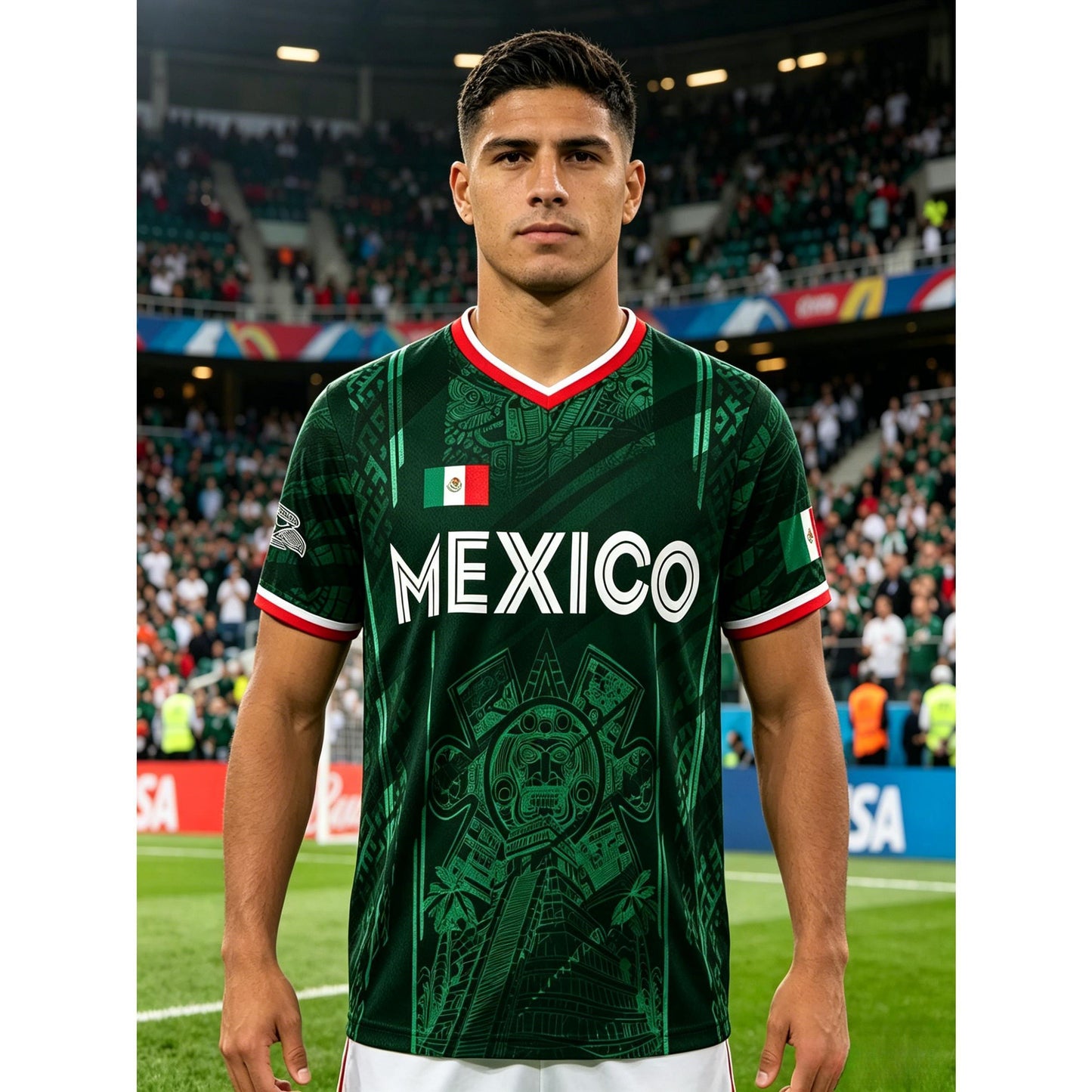 2026 Mexico Soccer Jersey, Chichén Itzá Pyramid Graphic Retro Soccer Jersey, All over Print, Casual Style for All Seasons, Classic Throwback Jersey Sportswear Top