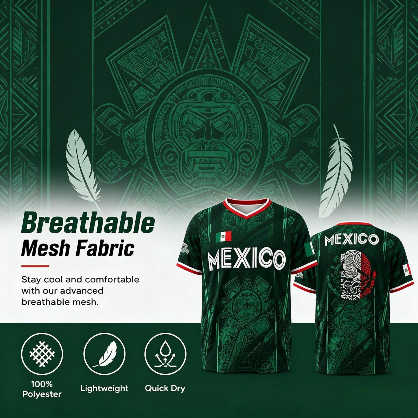 2026 Mexico Soccer Jersey, Chichén Itzá Pyramid Graphic Retro Soccer Jersey, All over Print, Casual Style for All Seasons, Classic Throwback Jersey Sportswear Top