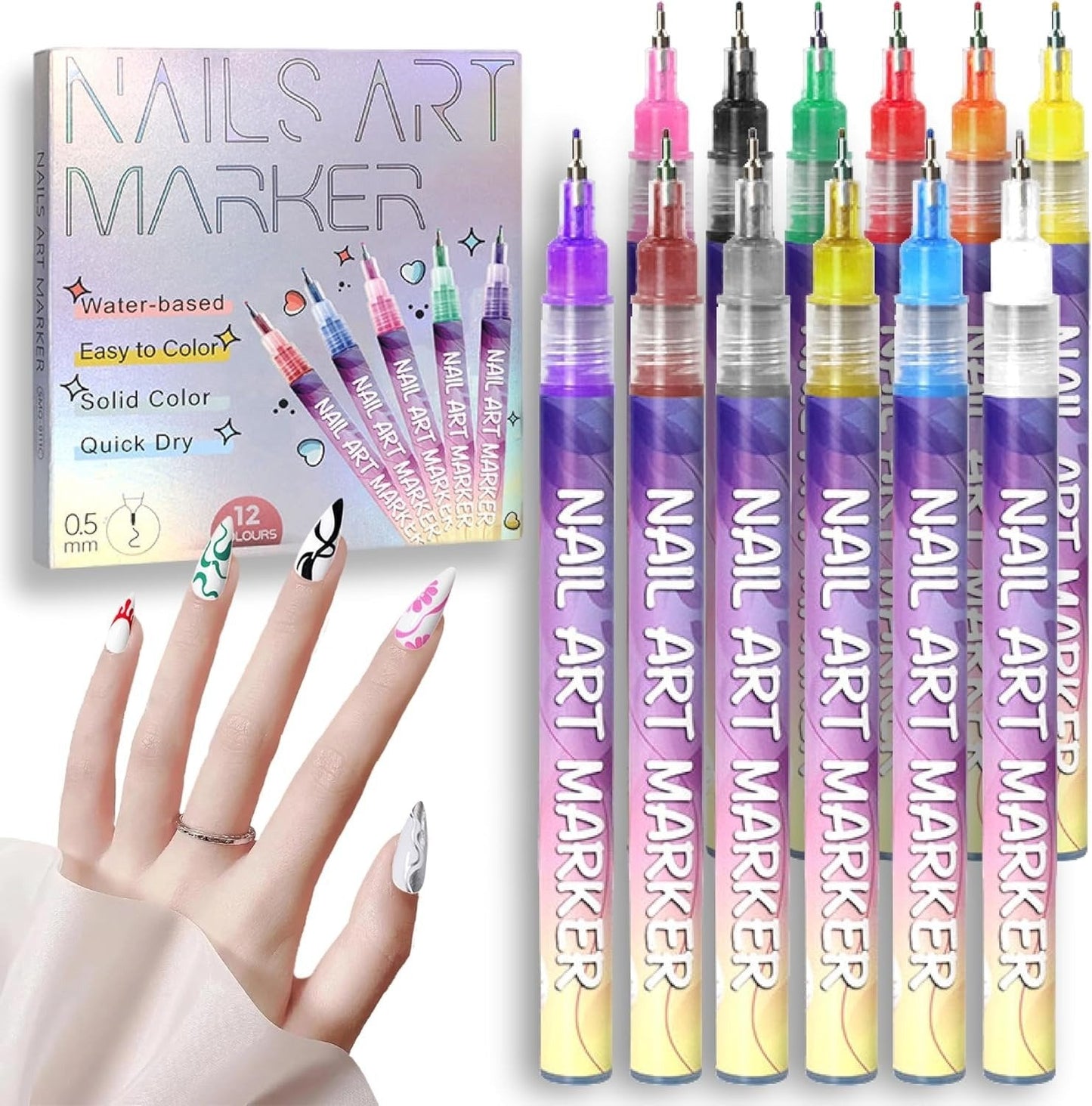 🎁Christmas Big Sale 50% OFF⏳🎨12 Colours Nail Art Pens Set