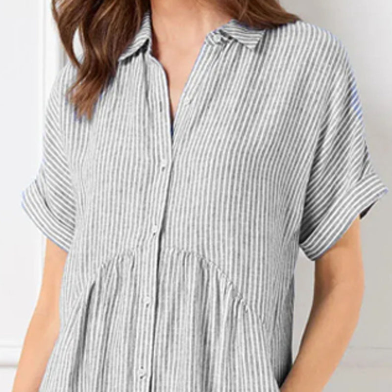 🔥LAST DAY SALE 50% OFF🔥Striped Lapel Button Down Shirt Dress | With Functional Pockets