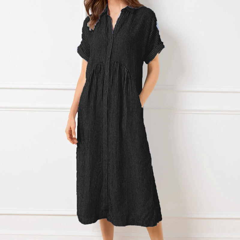 🔥LAST DAY SALE 50% OFF🔥Striped Lapel Button Down Shirt Dress | With Functional Pockets